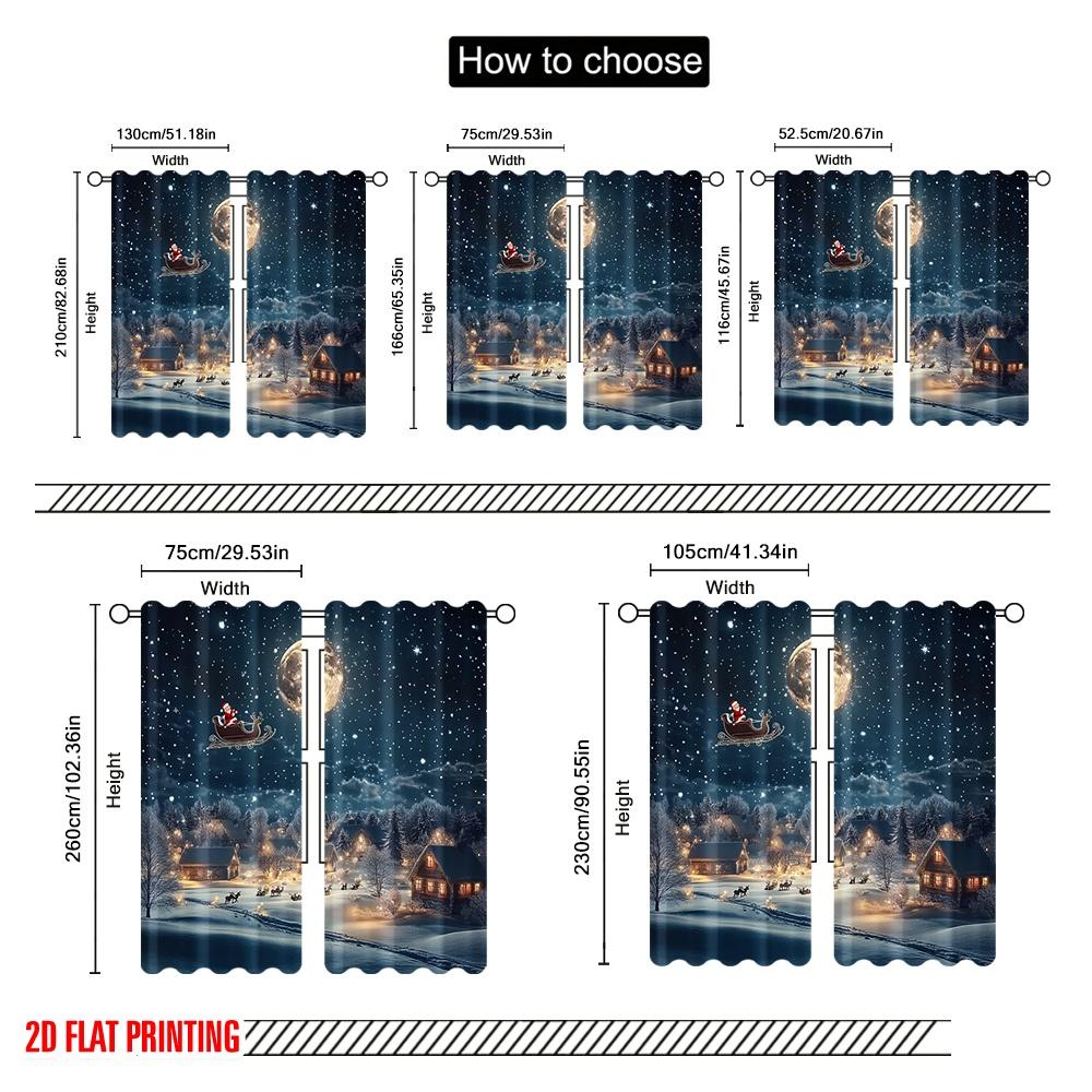 2pcs,2D Plane Printing Creative Curtains Santa Claus Sleigh Reindeer Versatile Durable Polyester (without Rod) All Seasons Ldeal