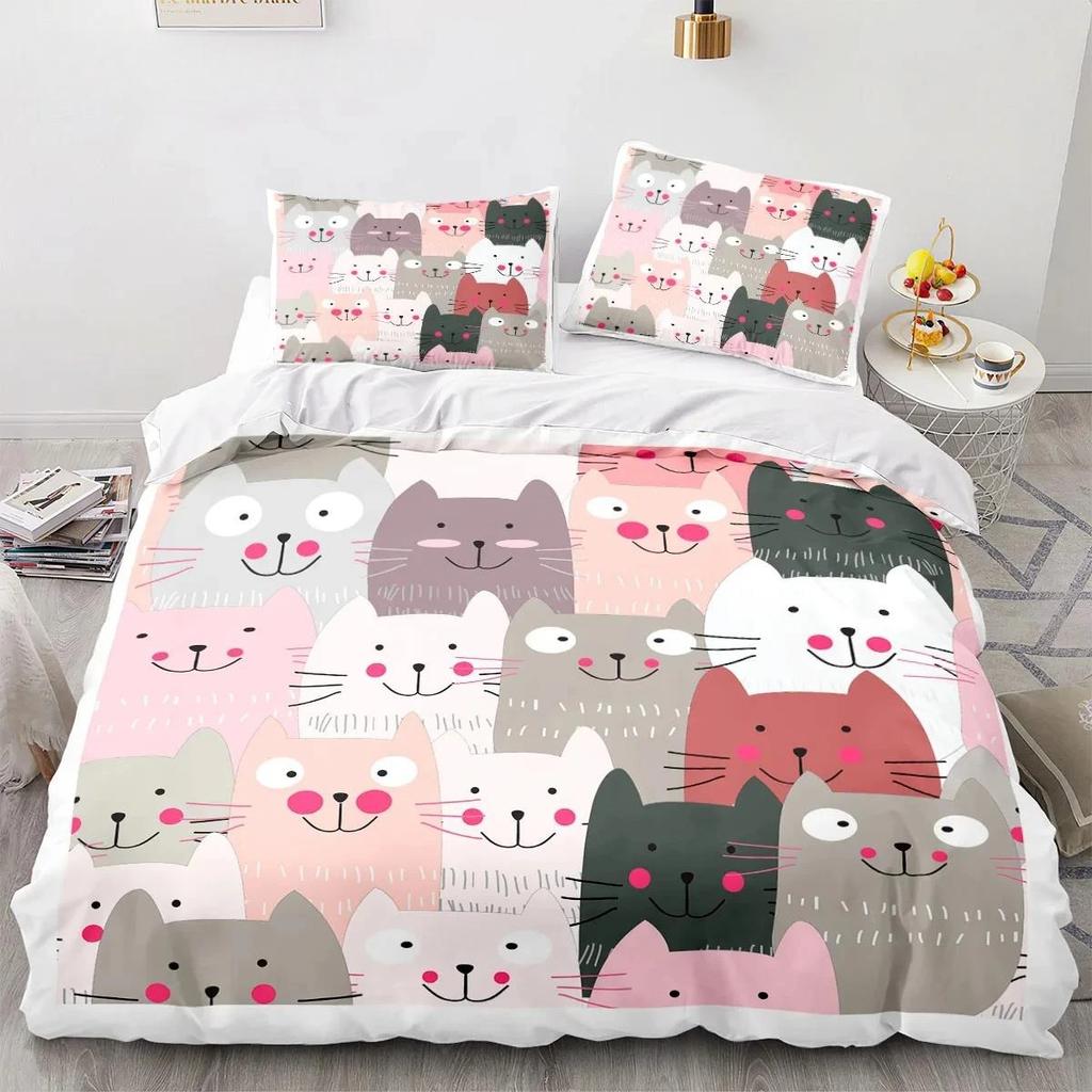 Cartoon Animal Cat Quilt Cover 3D Printed Large Print Double Size Quilt Cover Bedding Set Single Set for Boys and Girls Adult