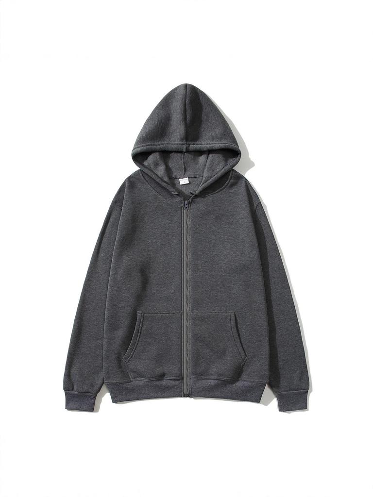 Unisex Zipper Hoodie - Velvet-Lined, Thick, Fashionable, for Autumn/Winter