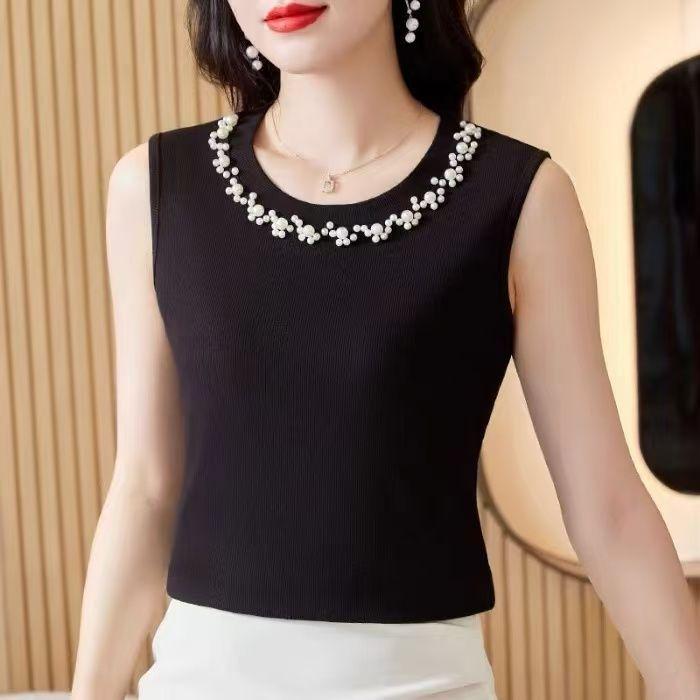 Women's 2025 Summer Sleeveless Beaded Slim Fit Base Vest