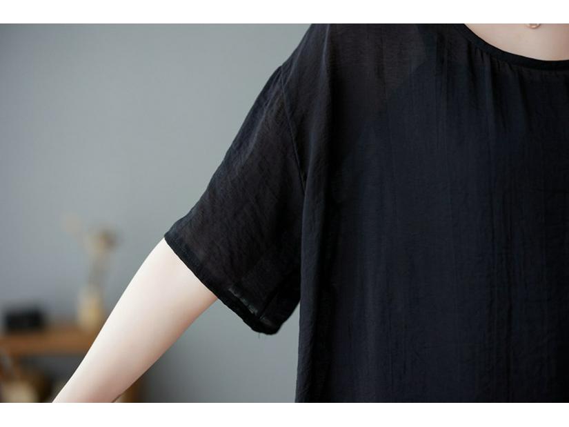 2022 Summer Plus Size Cotton Linen Casual Loose Slimming Short Sleeve T-Shirt for Women