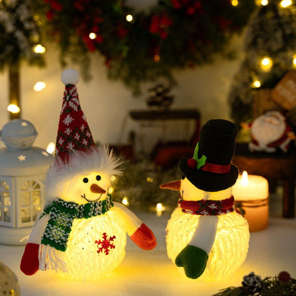 Cartoon Glowing Snowman Figurine Snowflake Luminous Snowman Ornament  Merry Christmas Decor