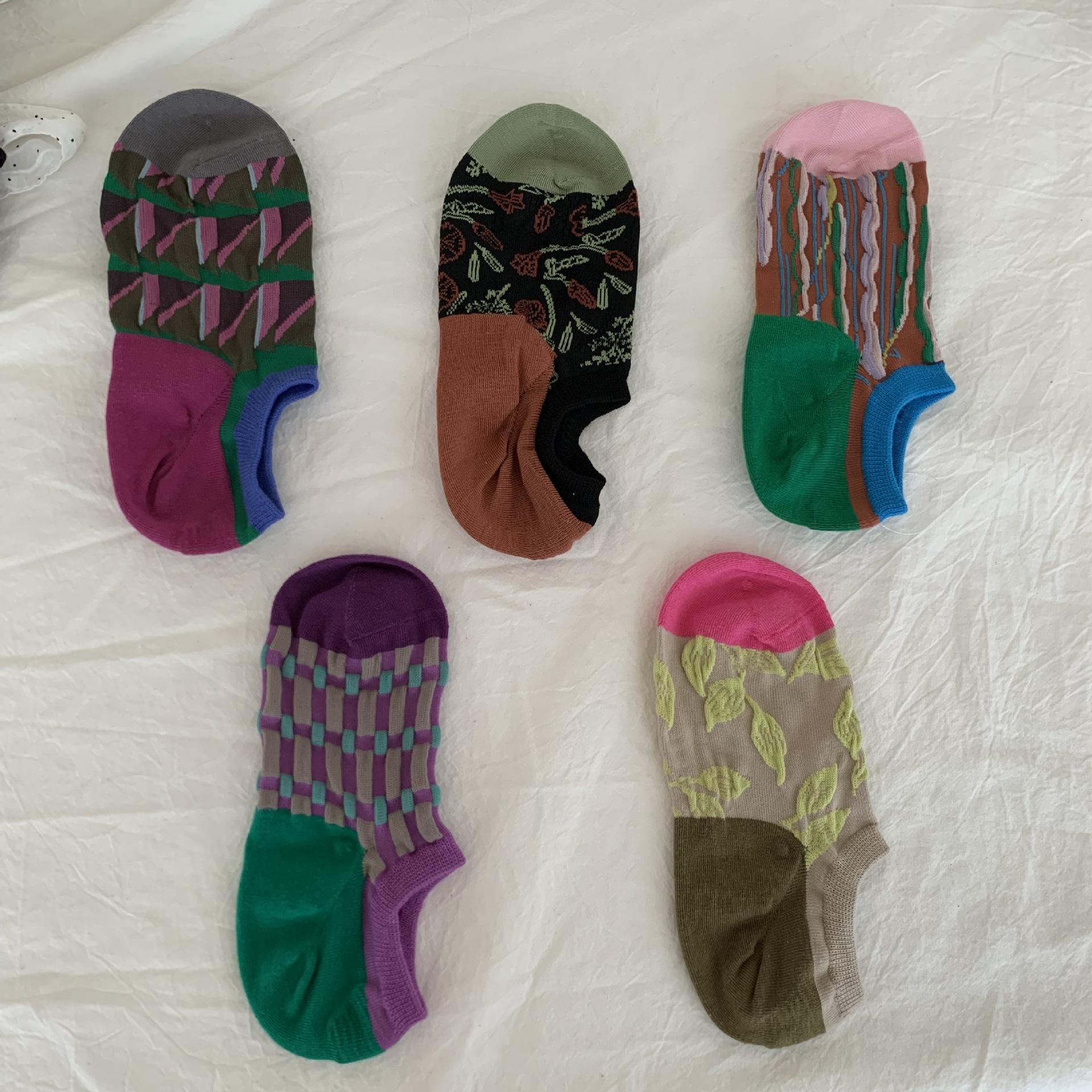 

Renaissance Summer Thin Breathable Socks Retro Color Blocking Sweat And Odor Proof Non-Falling Heel Invisible Socks Boat Socks Girl One size fits all