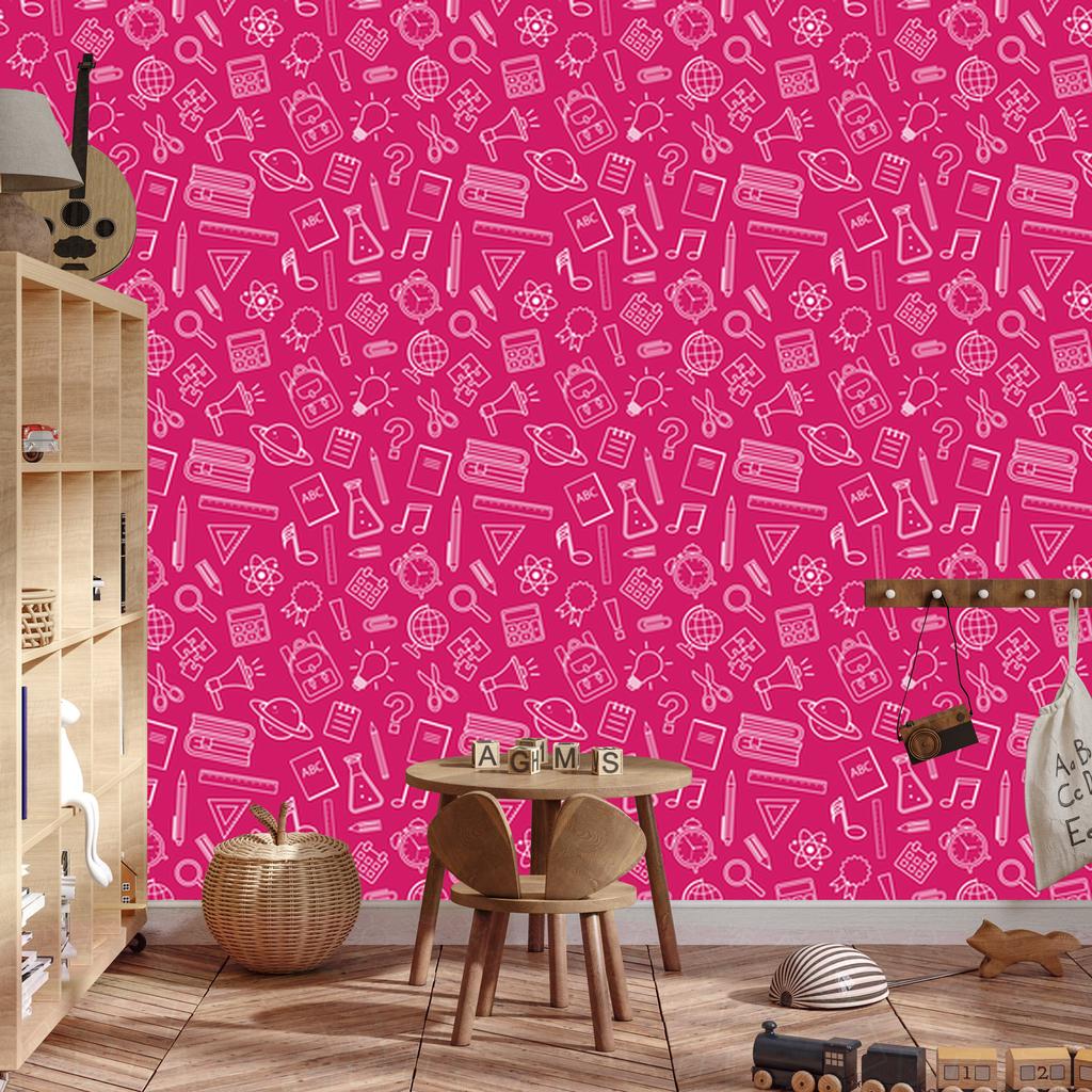 Wallpaper School Supplies Purple and Powder Pink 50x1000