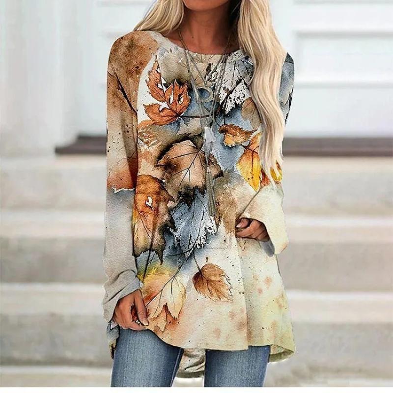 

Женские топы, футболка, футболка с акварелью, желтые листья, живопись, активный уличный стиль, свитшот с длинным рукавом, принт, круглый вырез, XS-8XL XL