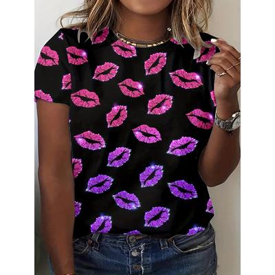 Summer Women's T-shirts with 3d Printed Lips, Sexy and Breathable, Women's Street Short-sleeved Shirts