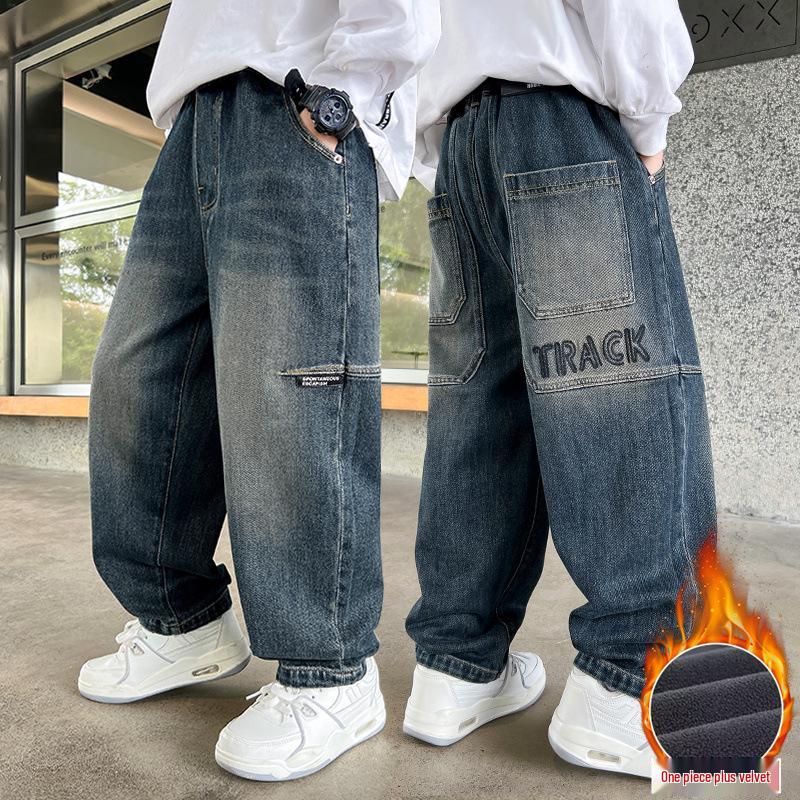 Boys' Fleece-lined Jeans - 2025 Spring/Autumn Trend: Casual Long Pants for Kids