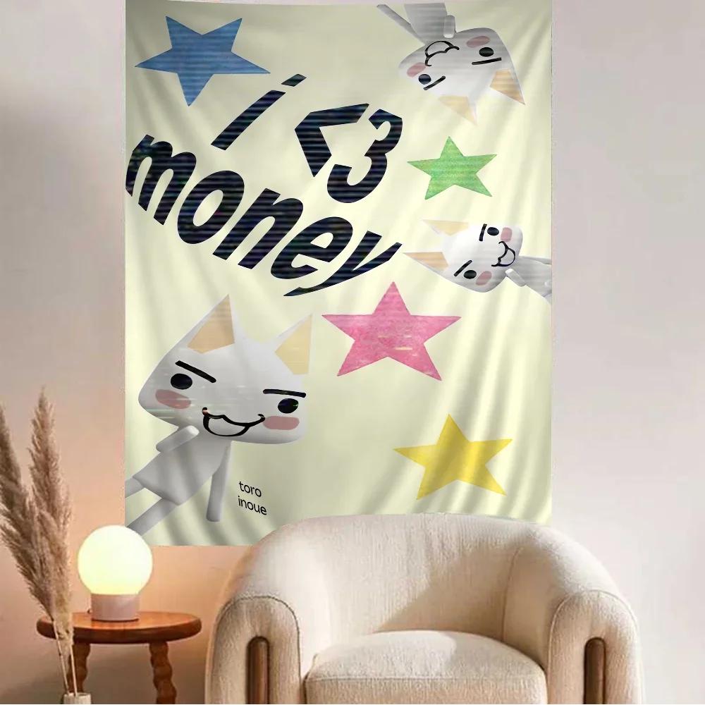 Inoue Toro SÜße Katze Hippie Wandbehang Wandteppiche für Wohnzimmer Zuhause Wohnheim Dekor Kunst Heimdekoration