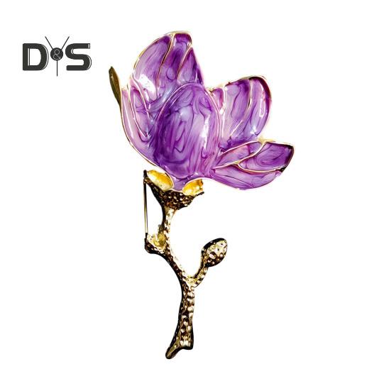 Magnolia Flower Brooch for Women Enamel Alloy Flower Lapel Pin for Jackets Dresses Coats Hats Accessories