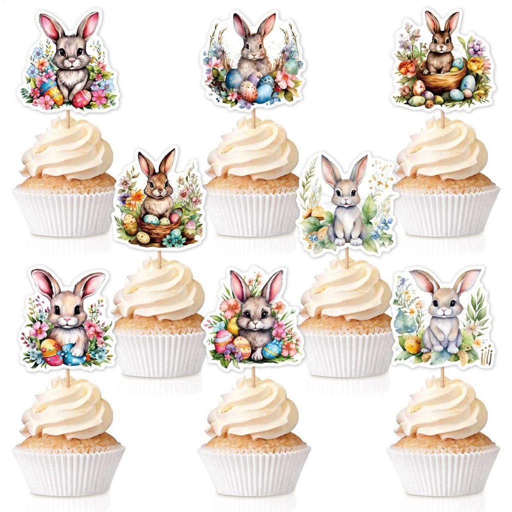 Easter Bunny Cupcake Toppers Cute Food Rabbit 8 Styles Colorful Cake Decorations Easter Day Cake Toppers For Baby Shower Party