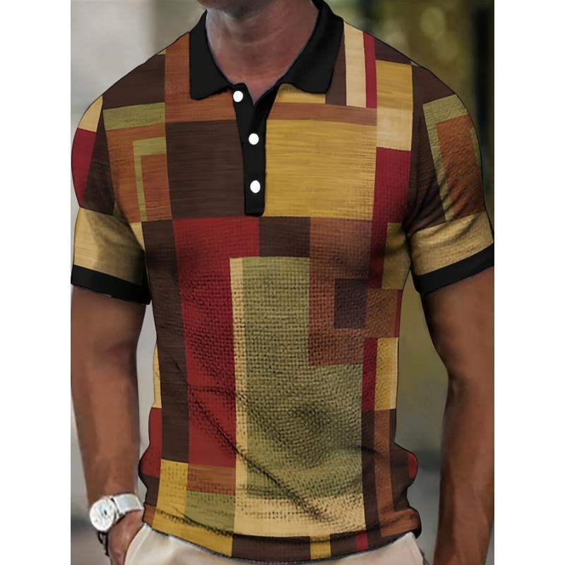 Men'S Short-Sleeve Polo Shirt with Digital Print And Geometric Patterns