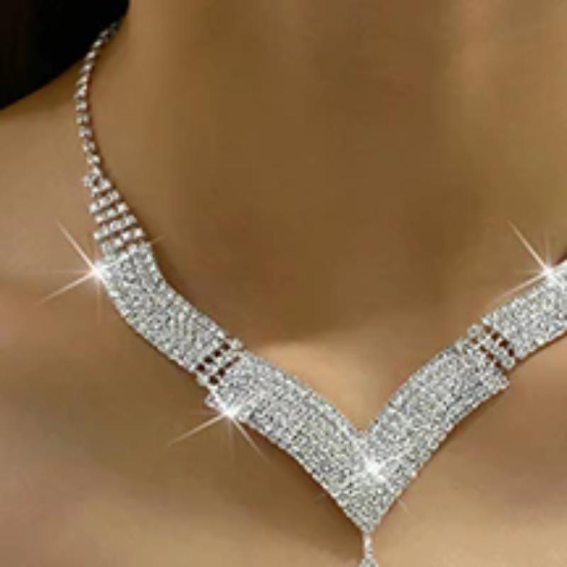 2 Stück Modische Strasssteine Halsketten Ohrringe Schmuckset Damen Hochzeitszubehör Geschenk