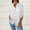 Spring and Summer Solid Color Foldable Sleeves Top V-neck Long Sleeved Casual Loose Women's Blouses & Shirts
