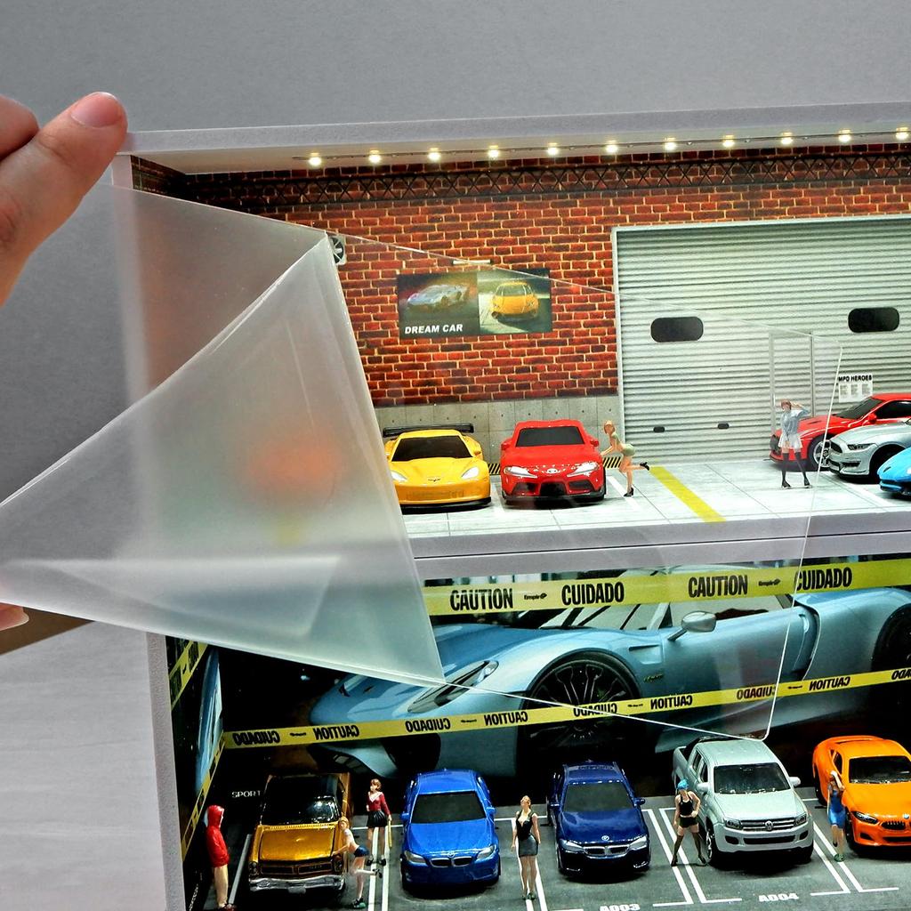 shoucangjia Tomica Garage Display Case for Hot Wheels, 164 Scale Model Cars, Matchbox Toys, and Monster Trucks with LED Lights, Stackable Parking