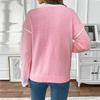 VEZFAA Women's Fashion Casual Fall Winter Flower Pattern Print Long Sleeve V-Neck Sweaters