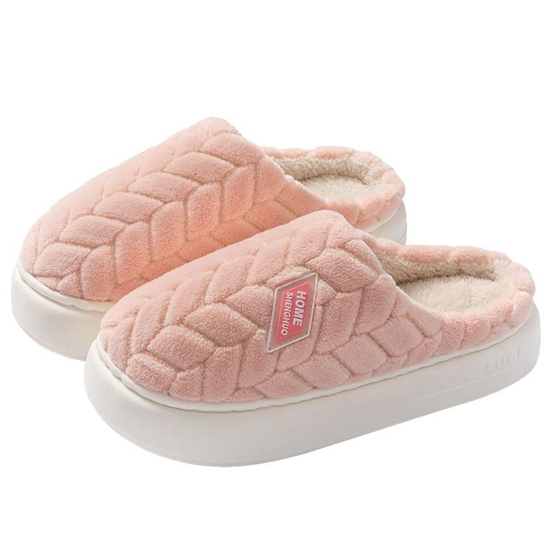 New Fleece Slippers, Women's Plush Home Anti-slip Thickened Warm Cotton Shoes