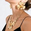 Popular European and American Exaggerated Oversized Flower Necklace Earrings Set Jewelry Dress Banquet Party Accessories Gold
