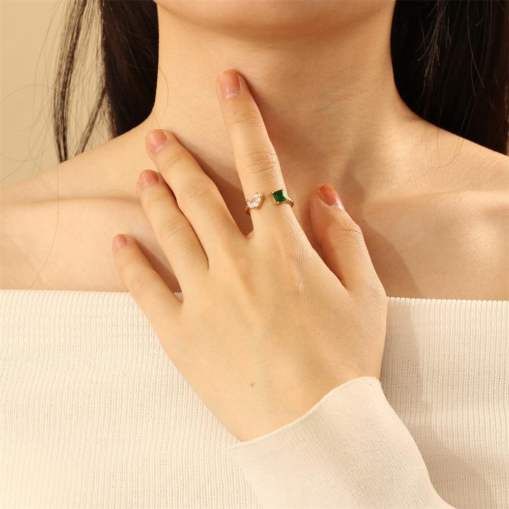 Geometric Colored Zircon Square Ring - Women's Niche Cold Fashion