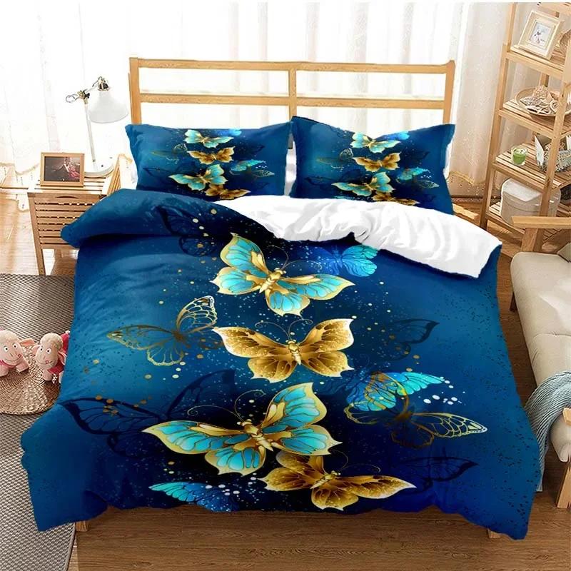 Purple Lavender Butterfly Comfortable Duvet Quilt Cover Pillowcase Bedding Set Children Bedroom Decoration Home Textile