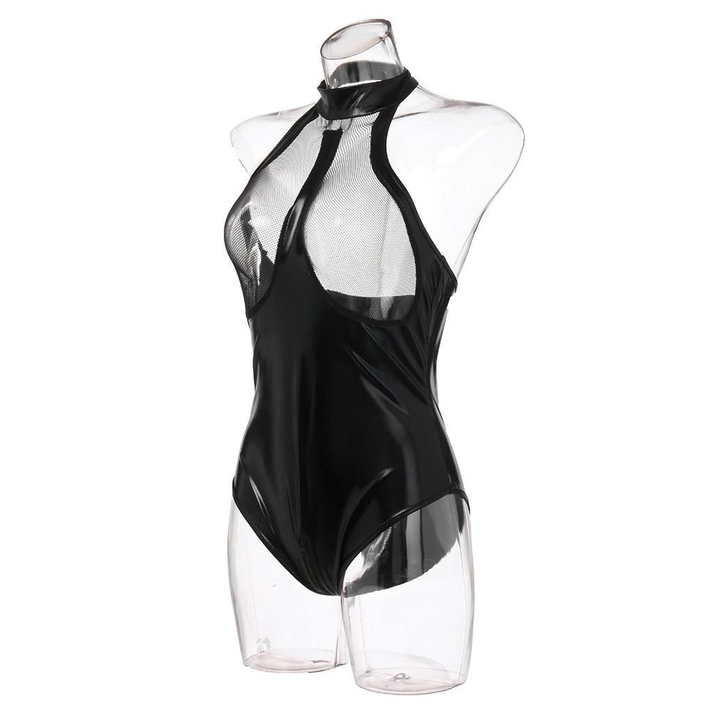 Womens Sexy Plus Size Leather Lace  Lingerie Underwear Bodysuit Sleepwear