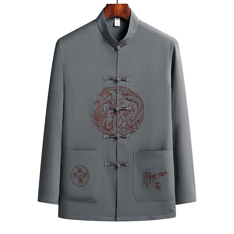 Spring Summer Male Printing Chinese Style Long Sleeves Shirts Trouser Sportswear Men's Casual Sets Shirts + Pants