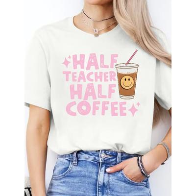 Spanish Alphabet Print Spring And Summer Casual T-Shirt Round Neck Short-Sleeved Sports T-Shirt Women'S Top