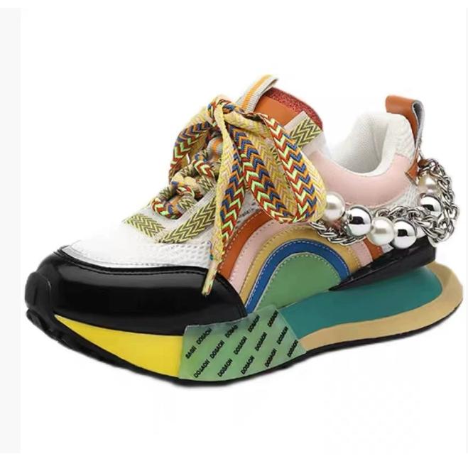 

Модная лакированная женская повседневная обувь модная цепочка с бусинами кроссовки на толстой подошве толстая подошва 40