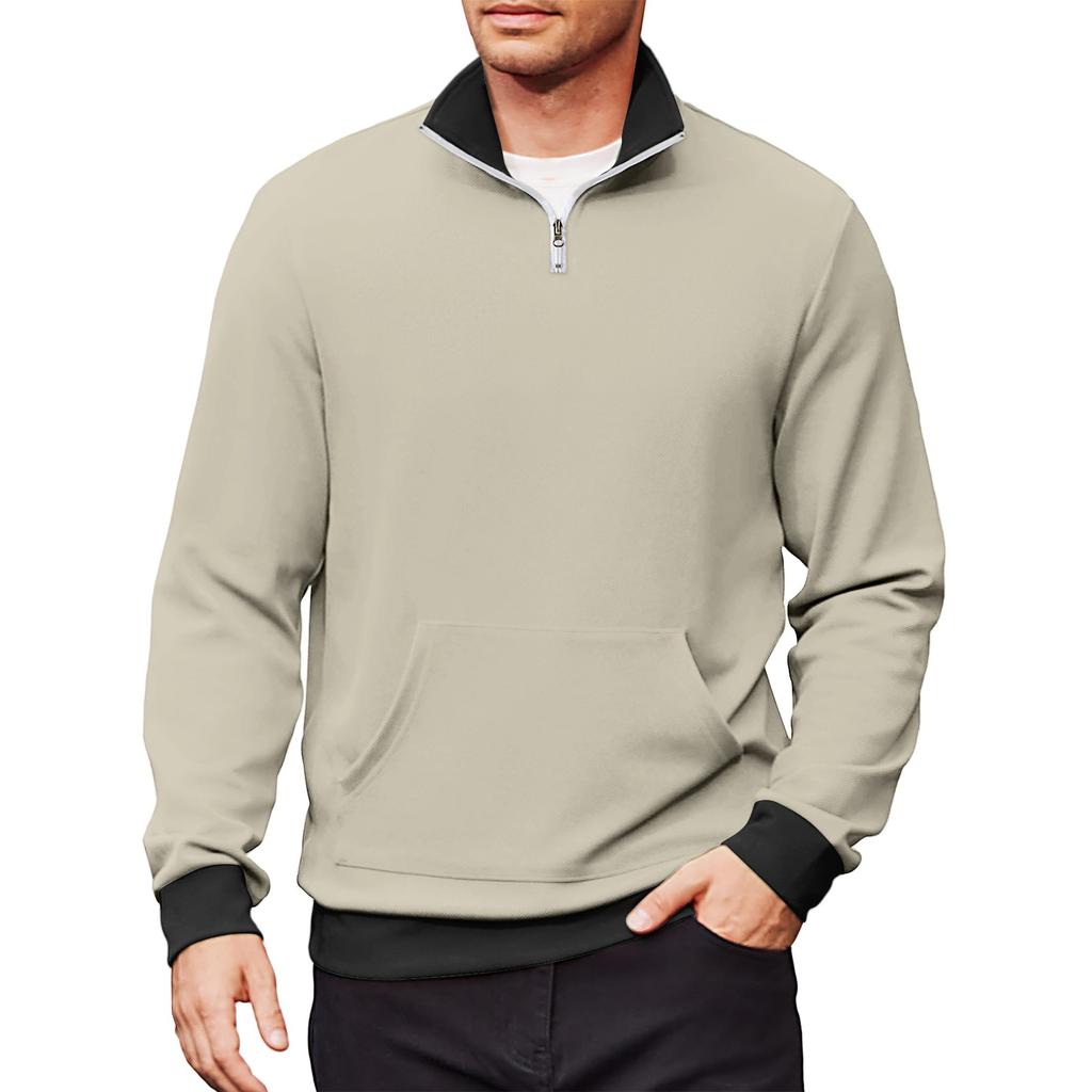 Men's Casual Long-Sleeved Collared Quarter-Zip Sweatshirt