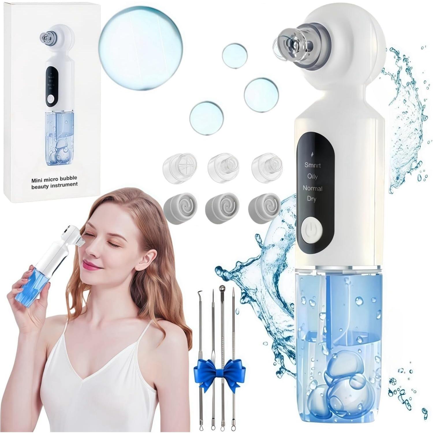 Blackhead Remover Vacuum,Blackhead Extractor,Hot Compress Water Cycle Pore Vacuum,4-Speed Adjustable USB Charging with 6 Suction Heads Pore Extractor белый