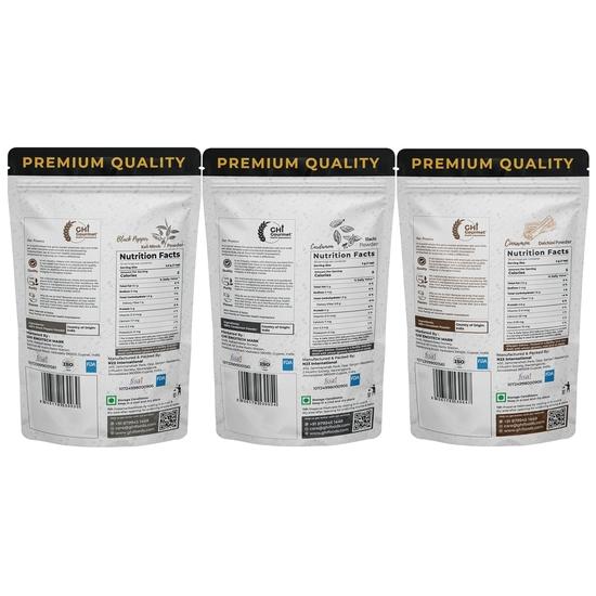 GOURMET HEALTH IMPRESSIONS Superior Grade Powdered Spices Combo | Tellicherry Black Pepper, Green Cardamom & Cinnamon Powder 75g Each | Pack of 3
