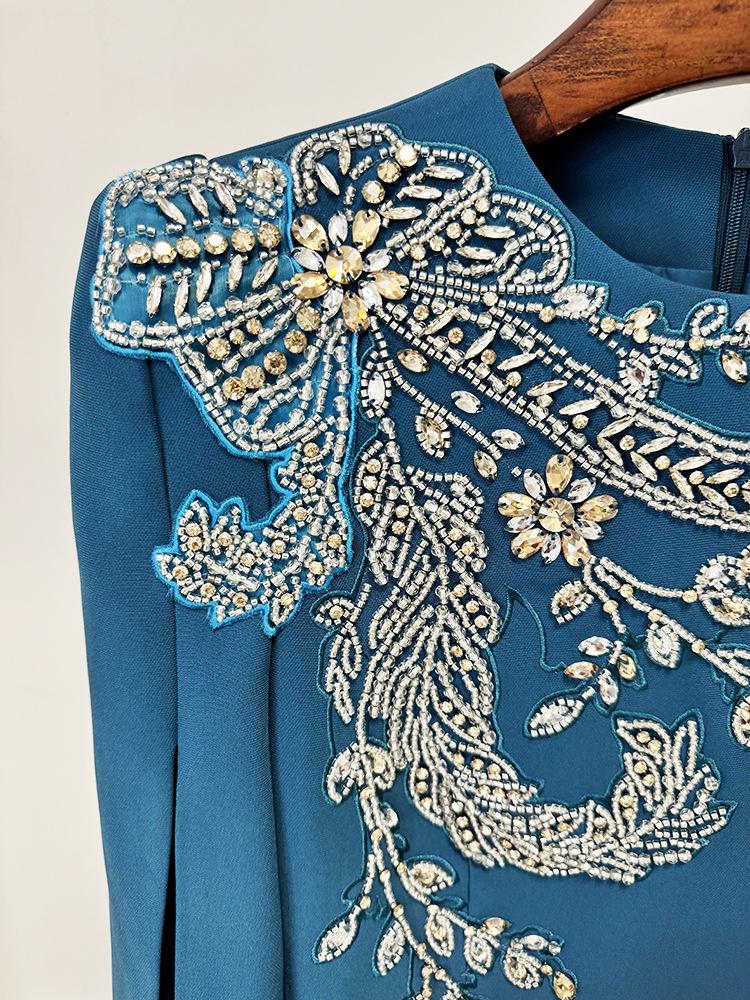 Elegant 2026 European & American Fashion Gown with Slit Sleeves & Beaded Rhinestone Details
