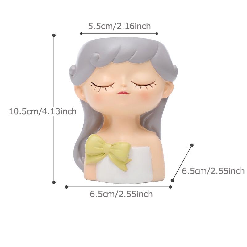 Cute Girl Small Plant Pot Resin Succulent Planter for Home Office Desk Mini Ornament Fairy Garden Flowerpot Decoration