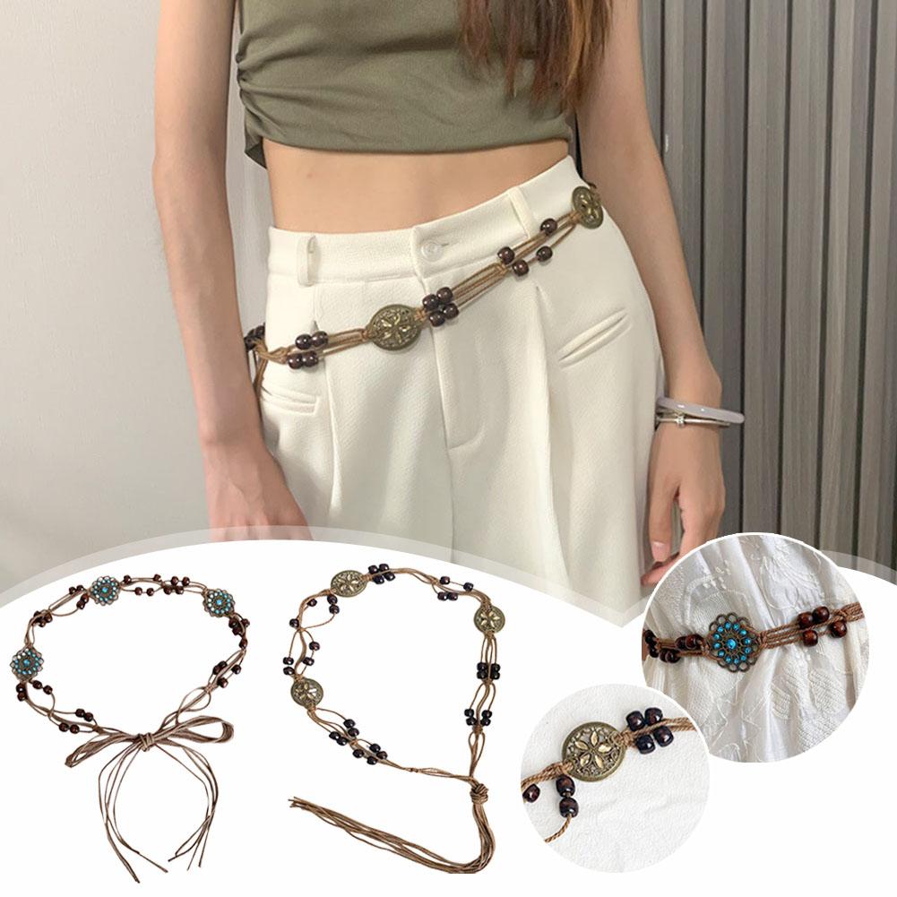 Bohemian Ethnic Style Women's Waist Chain Ethnic Style Artistic Handmade Bead Women's Belt Wood Z2G5