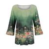Damenmode Lässig Plissiert Rundhals Blumenmuster Dreiviertelarm T-Shirt Top