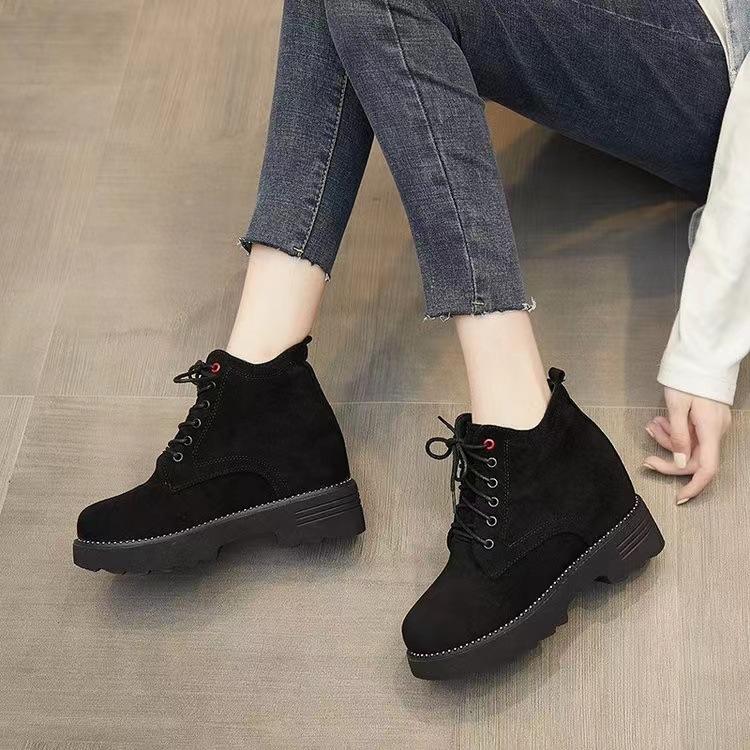 

Весенне-осенне-зимние ботильоны на высоком каблуке, на толстой подошве, с внутренней платформой, ботинки Мартин, женская обувь, короткие ботинки, маленькие короткие велюровые зимние ботинки 39