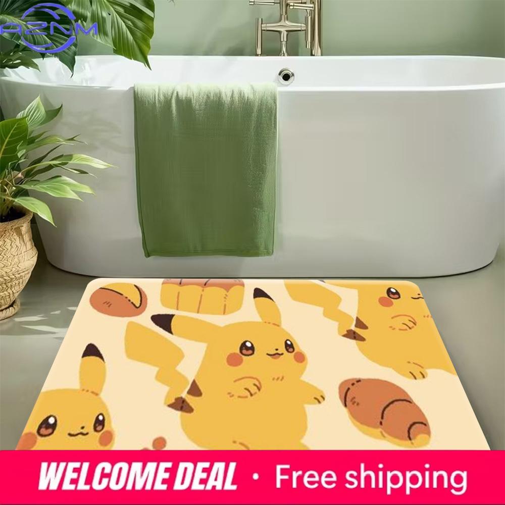 Cute Pikachu Croissant Print Soft Non-slip Absorbent Indoor Home Bathroom Kitchen Entrance Floor Rug Doormat Mat