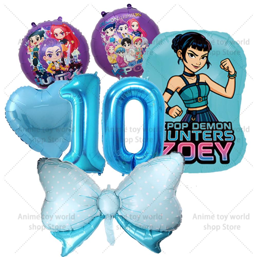 K-pop Demon Hunters Balloons Birthday Party Decoration Number 1-10 Baloon Set Kids Girls Korean Group Globals MIRA RUMI ZOEY Round Sensory Compression