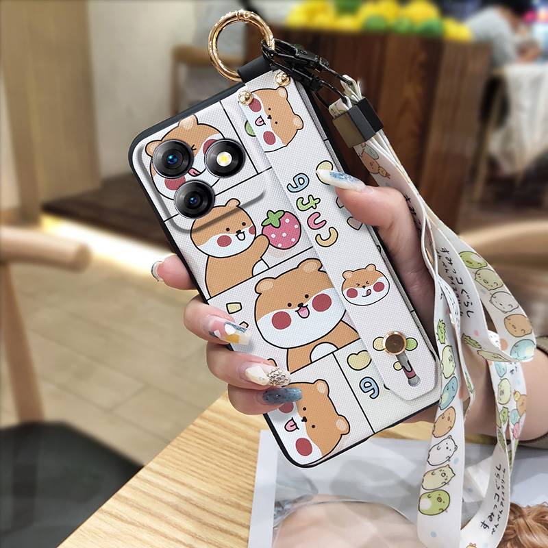 Fashion Design Phone Holder Phone Case For Ulefone Note18 Ultra Wrist Strap Protective Dirt-resistant Back Cover Cartoon