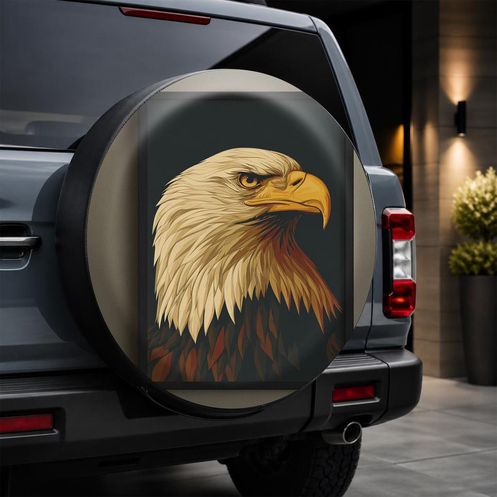 1pc, Realistic White-Haired Eagle Style Car Tire Cover, Retro Eagle Head Print, Exterior Spare Tire Protector, Convenient Car Tire Accessory Set, Neat