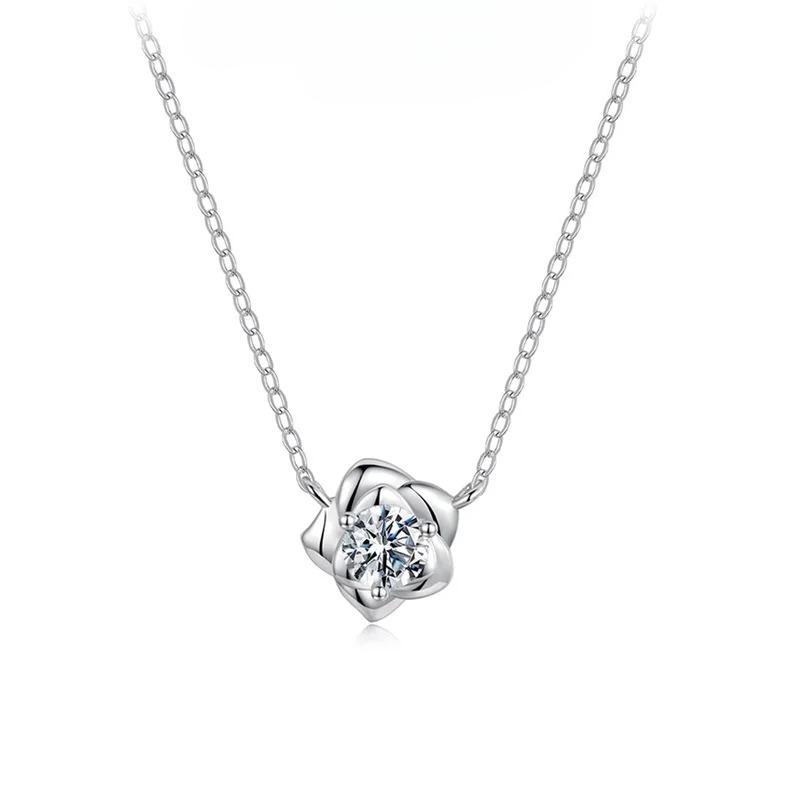 Bamoer Rose Moissanite Necklace Sterling Silver Unique Rose Pendant Design Certified Necklace Women Fine Jewelry