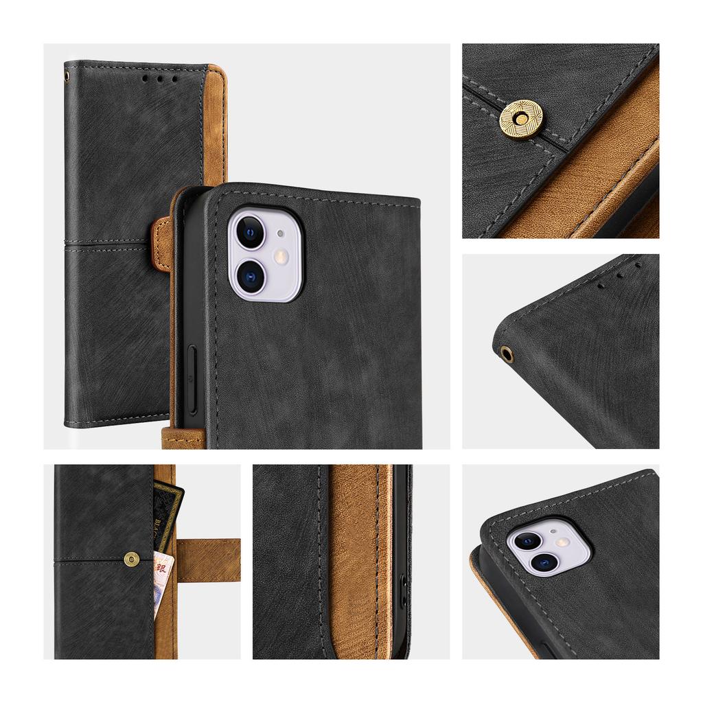 For Iphone Phone Leather Case for Iphone 16 15 14 Buckle Flip Bracket Contrast Color Phone Case