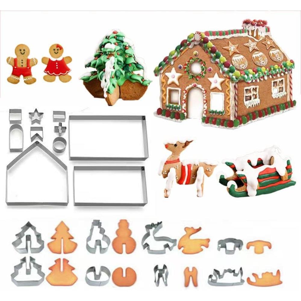 

18PCS Christmas 3D Stainless Steel Cookie Cutter Set Gingerbread House Mold