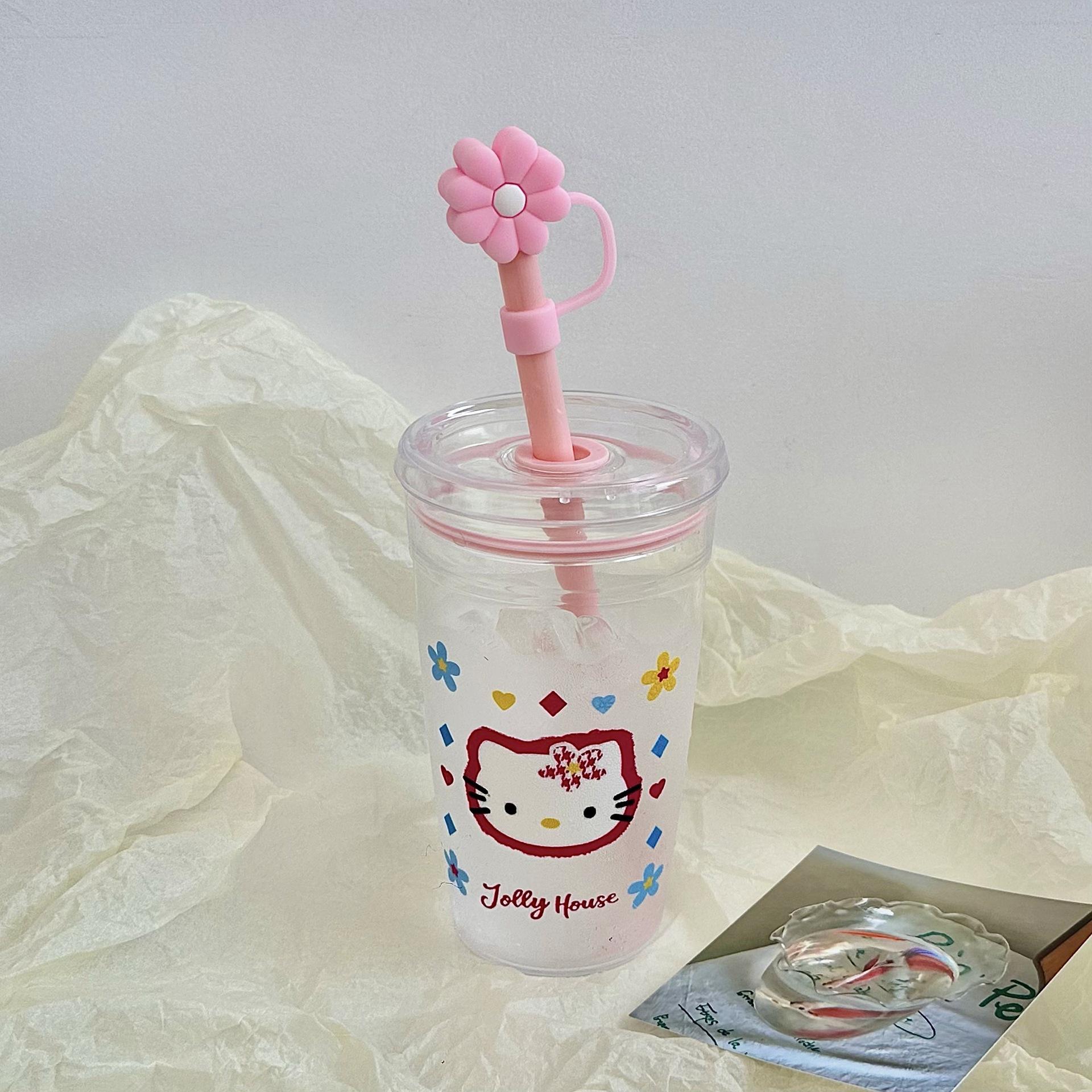

Cute Cartoon Cat Straw Water Cup Girl High Value Summer Water Cup Large Capacity Desktop Juice Coffee Cup 401-500ml