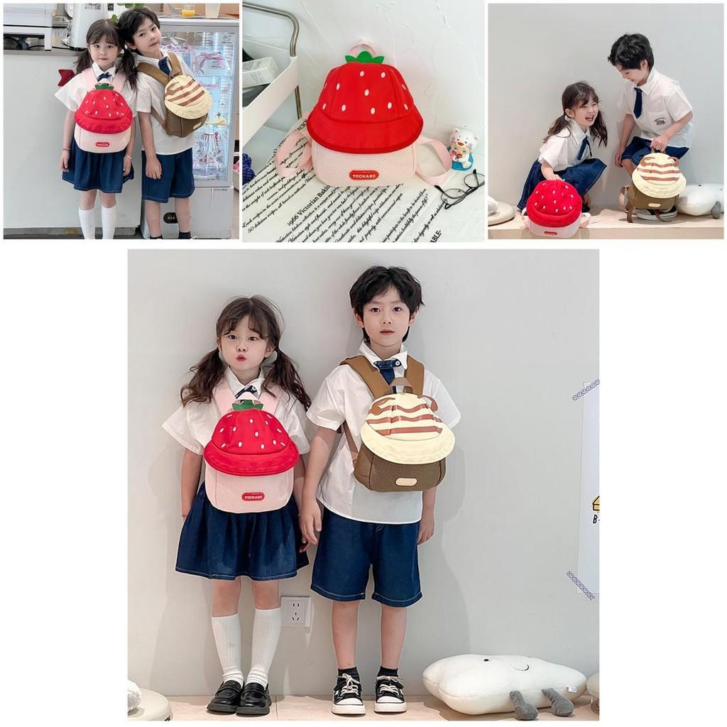 Kids Cotton Cartoon Fruit Hat Backpack With Contrasting Stitching And Soft Polyester Lining For School Use