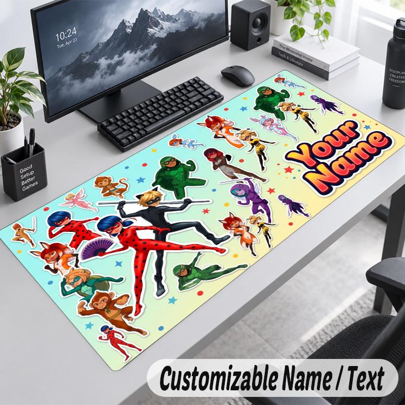 Miraculous Ladybug Personalized Large Mouse Pad Custom Name Text Extended Desk Mat Gaming Mousepad