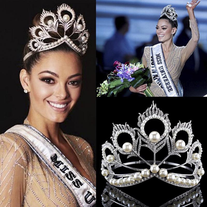 Tiara de Mireasă Perlată Handmade Coroană Mare de Păr Diademă pentru Petrecere/Concurs