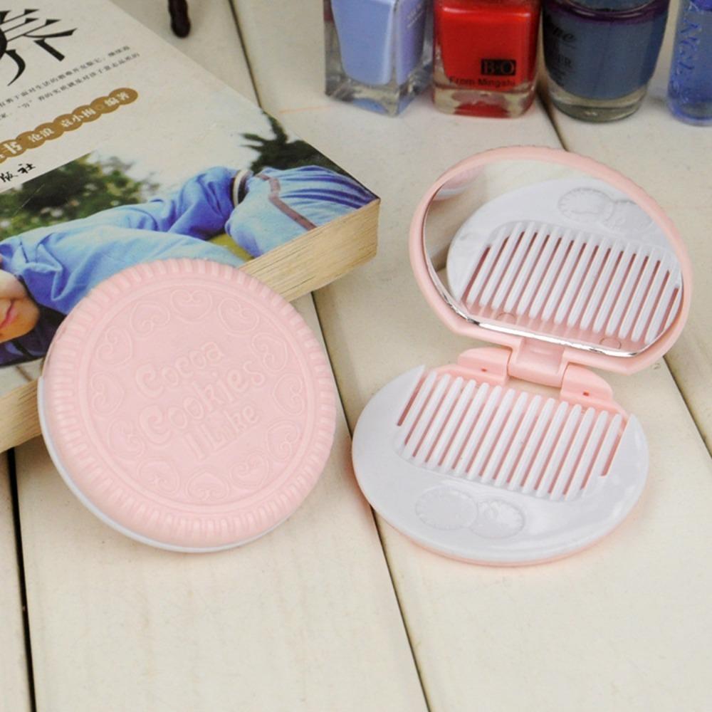Mini Makeup Mirror with Comb Set Pocket Mirror Chocolate Cookie Shaped  Makeup Tool