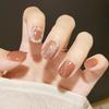 24Pcs Rainbow Cat Eye Press On Nails Short Square Glitter Gradient Fake Nails With Glue Summer Glow False Nails