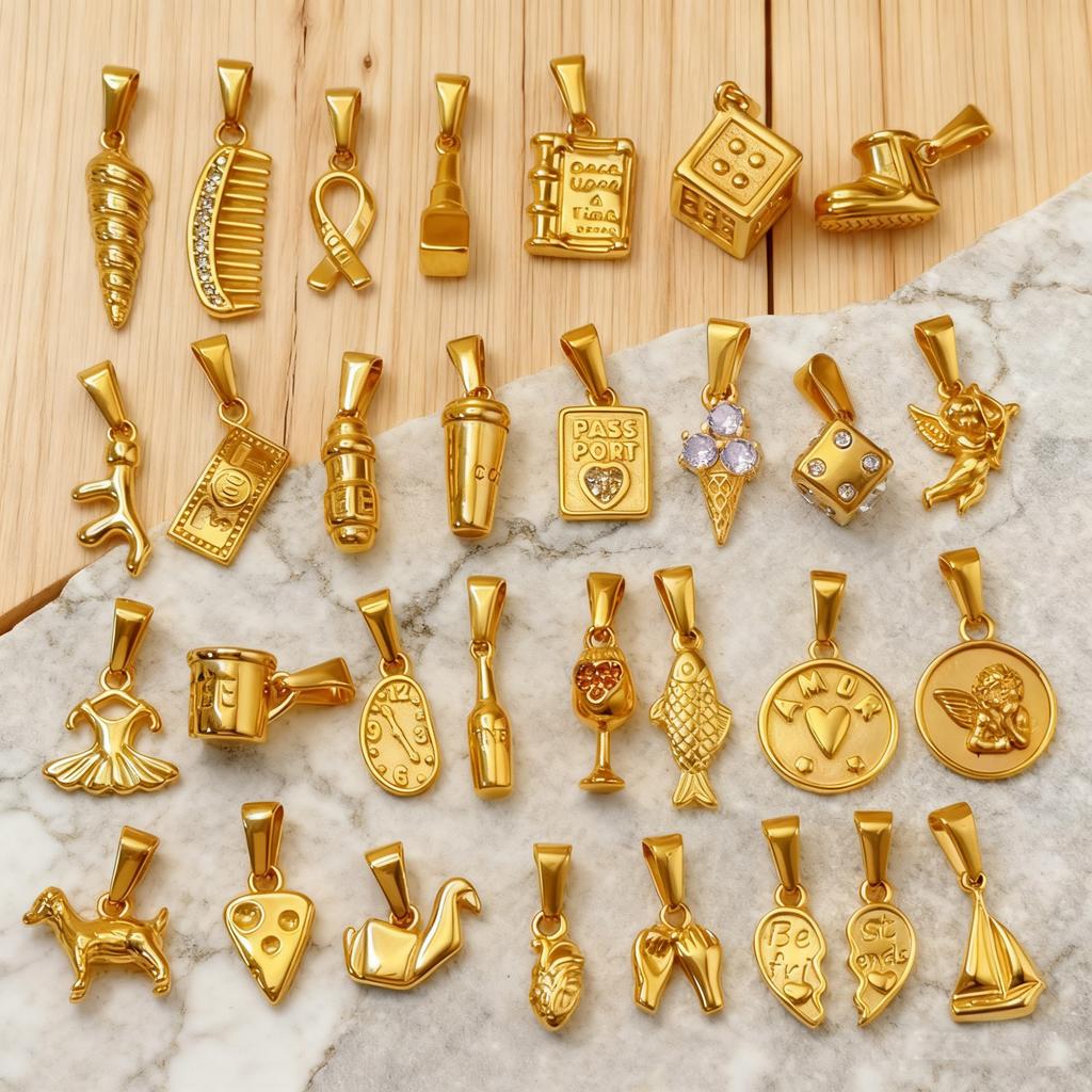 Waterproof Tarnish Free Comb Angel Coffee Cup Amor Charm Custom DIY Jewelry 18k Gold Plated Fashion Pendants Charms