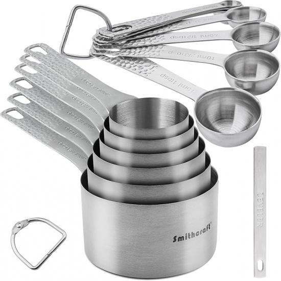 Smithcraft Copper & Stainless Steel Measuring Set - 6 Cups, 7 Spoons B: Siliver-cups+spoons